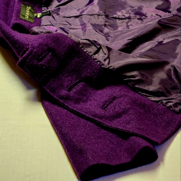 Vintage GEORGE purple ladies cropped wool blend medium coat, 3/4 sleeves - Picture 12 of 15